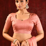 Peach Pink Floral Tissue Embroidered Saree