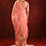Peach Pink Floral Tissue Embroidered Saree