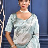 Jewel Blue Printed Foil Tissue Saree