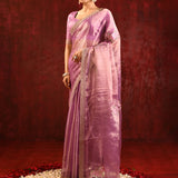 Shiny Lavender Embroidered Tissue Gomatha Saree