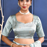 Jewel Blue Printed Foil Tissue Saree