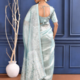 Jewel Blue Printed Foil Tissue Saree