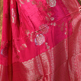 Hot Pink Floral Banarasi Silk Saree