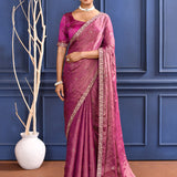 Rich Pink Foil Printed Tissue Saree