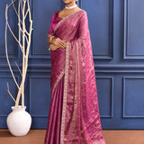 Rich Pink Foil Printed Tissue Saree