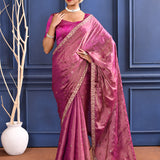 Rich Pink Foil Printed Tissue Saree