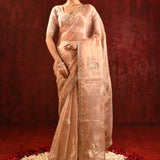 Light Beige Embroidered Tissue Gomatha Saree
