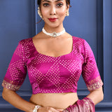 Rich Pink Foil Printed Tissue Saree