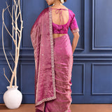 Rich Pink Foil Printed Tissue Saree