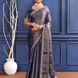 Dark Purple Foil Printed Tissue Saree