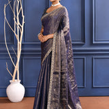 Dark Purple Foil Printed Tissue Saree