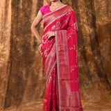 Bright Pink Floral Banarasi Silk Saree