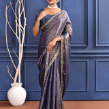 Dark Purple Foil Printed Tissue Saree