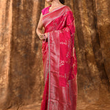 Bright Pink Floral Banarasi Silk Saree
