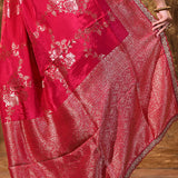 Bright Pink Floral Banarasi Silk Saree