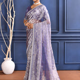 Rich Purple Embroidered Tissue Foil Saree