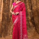 Bright Pink Buttis Woven Banarasi Silk Saree