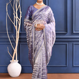 Rich Purple Embroidered Tissue Foil Saree