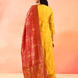 Yellow Butti Silk Blend Staright Cut Set