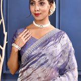 Rich Purple Embroidered Tissue Foil Saree