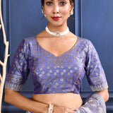 Rich Purple Embroidered Tissue Foil Saree