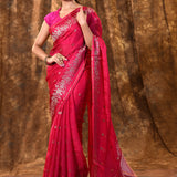 Bright Pink Buttis Woven Banarasi Silk Saree