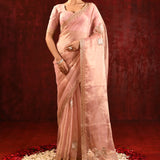 Pastel Pink Embroidered Tissue Gomatha Saree