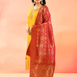 Yellow Butti Silk Blend Staright Cut Set