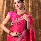 Bright Pink Buttis Woven Banarasi Silk Saree