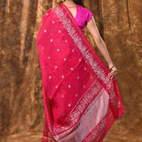 Bright Pink Buttis Woven Banarasi Silk Saree