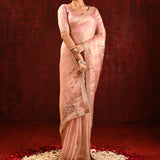Pastel Pink Embroidered Tissue Gomatha Saree