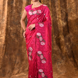 Bright Pink Floral Silk Saree