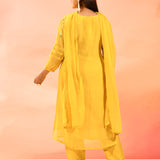 Yellow With Colourful Floral Butti Staright Cut Suit