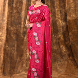 Bright Pink Floral Silk Saree