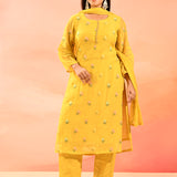Yellow With Colourful Floral Butti Staright Cut Suit