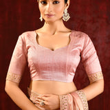 Pastel Pink Embroidered Tissue Gomatha Saree