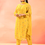 Yellow With Colourful Floral Butti Staright Cut Suit