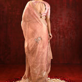 Pastel Pink Embroidered Tissue Gomatha Saree