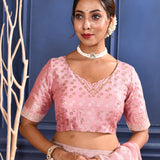 Soft Pink Embroidered Tissue Foil Saree