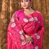 Bright Pink Floral Silk Saree