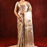 Metallic Gold Floral Tissue Embroidered Saree