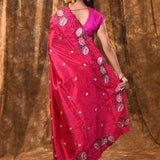 Bright Pink Floral Silk Saree