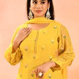 Yellow With Colourful Floral Butti Staright Cut Suit