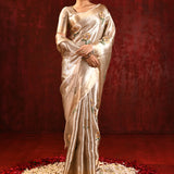 Metallic Gold Floral Tissue Embroidered Saree