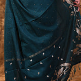 Pine Green Embroidered Tussar Silk Saree