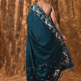 Pine Green Embroidered Tussar Silk Saree
