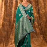 Persian Green Paisley Banarasi Silk Saree