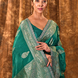 Persian Green Paisley Banarasi Silk Saree