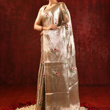Jewel Gold Tissue Floral Embroidered Saree