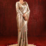 Jewel Gold Tissue Floral Embroidered Saree